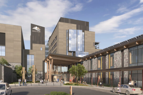 Canada’s First Zero Carbon Hospital to Debut in 2027 Exterior rendering of the Cowichan Hospital.
